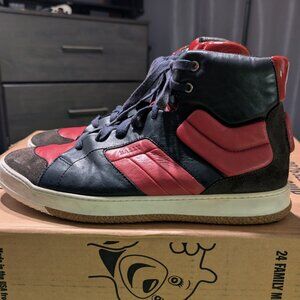 Bally Black and Red Leather Sneakers